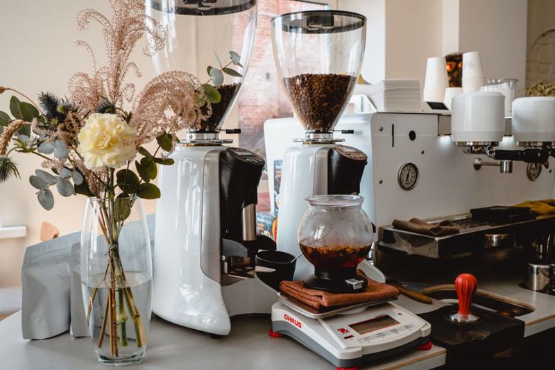 coffee beans and grinder